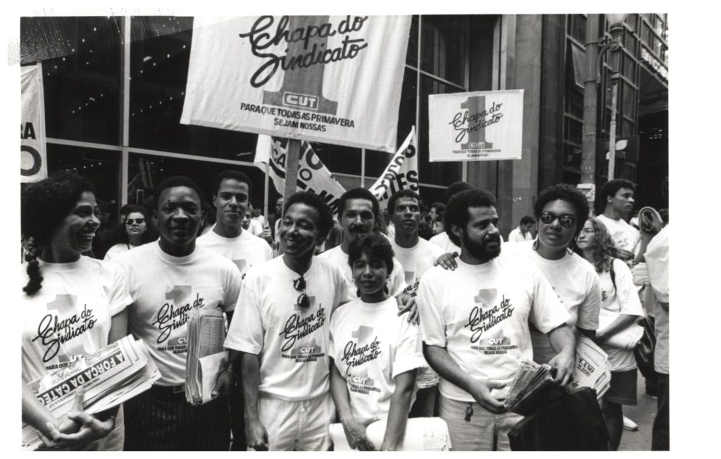 Raquel, em 1991, durante a campanha pela eleição da Chapa 1 que levaria Gilmar Carneiro à presidência do Sindicato e ela à Secretaria de Finanças (Crédito: CEDOC)